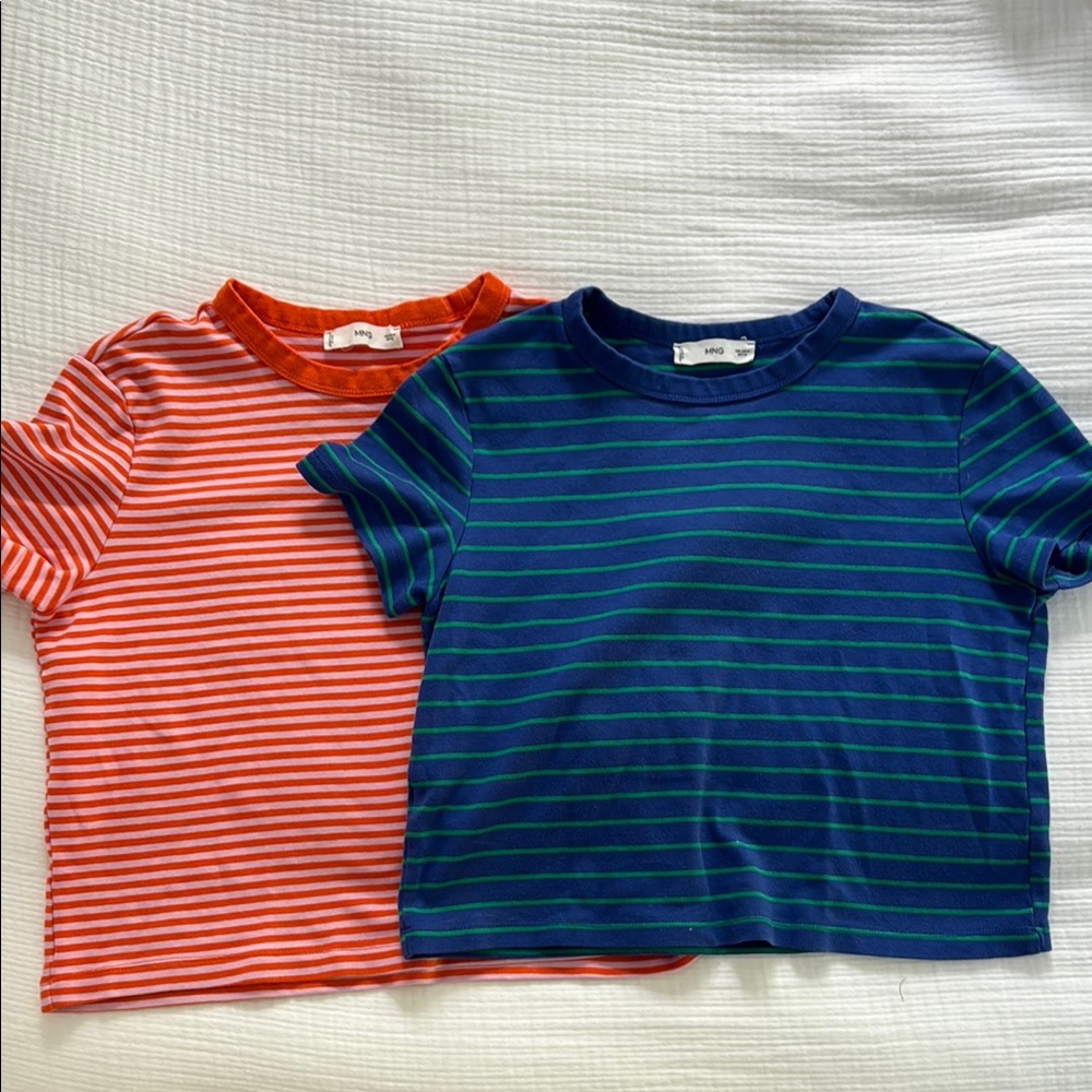 Mango Short Sleeve Striped Tees - Orange and Blue